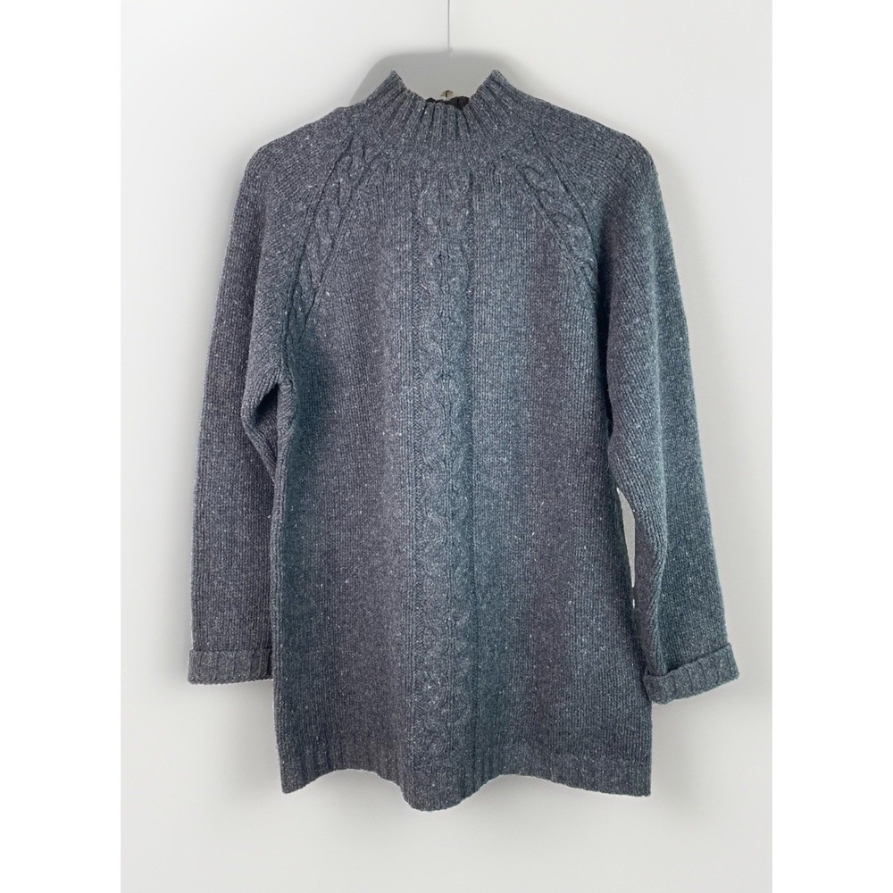 Lands' End Women's M Gray Mock Neck Lambswool Raglan Sleeve Pullover Sweater
